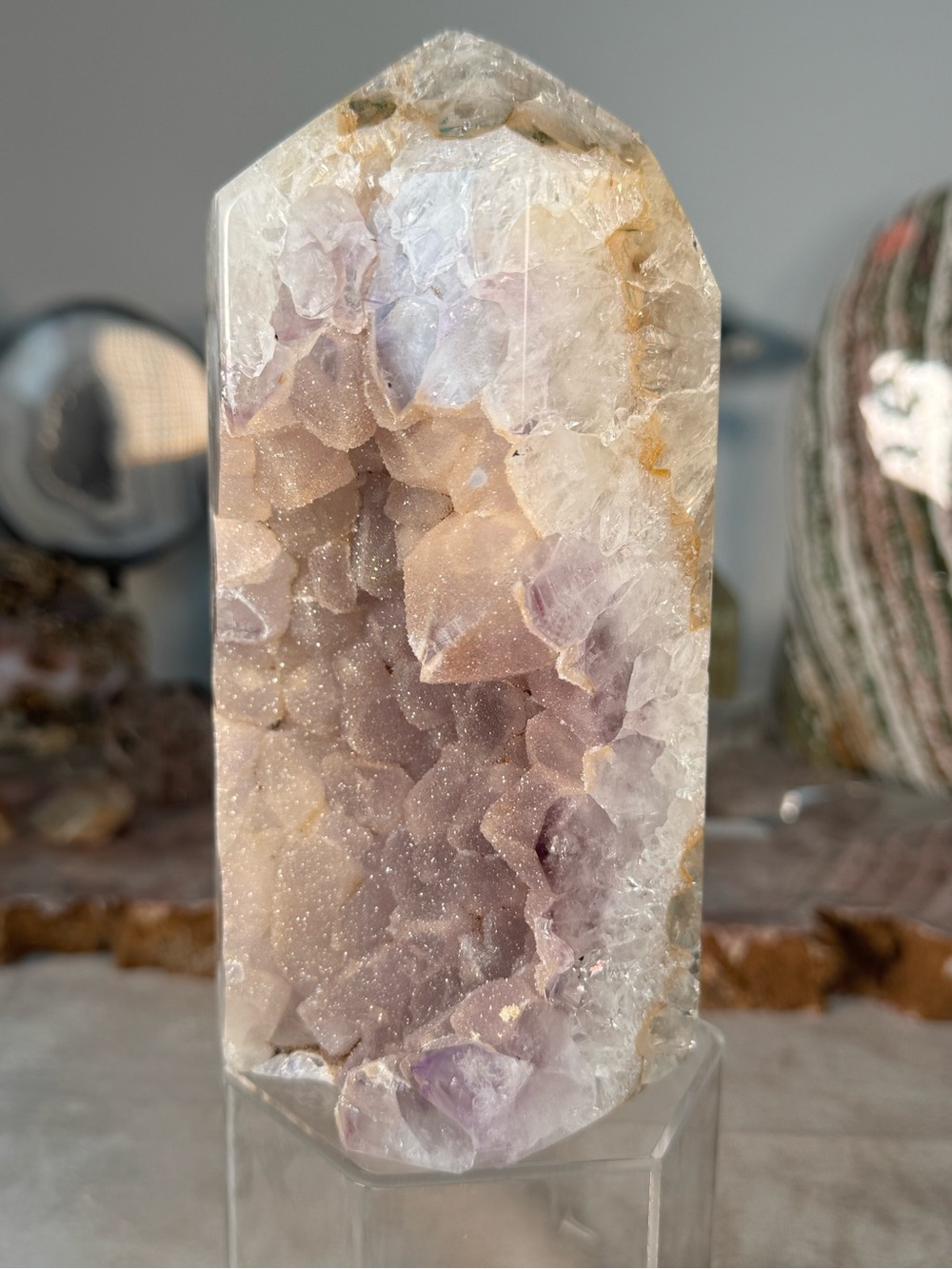 Sugar Druzy Amethyst Agate Tower – 6.5” Natural Crystal Tower | Druzy Sparkle | - Picture 2 of 15